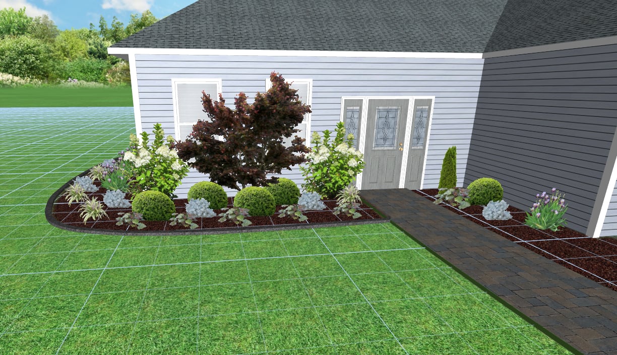 3D landscape plan for front beds and walkway