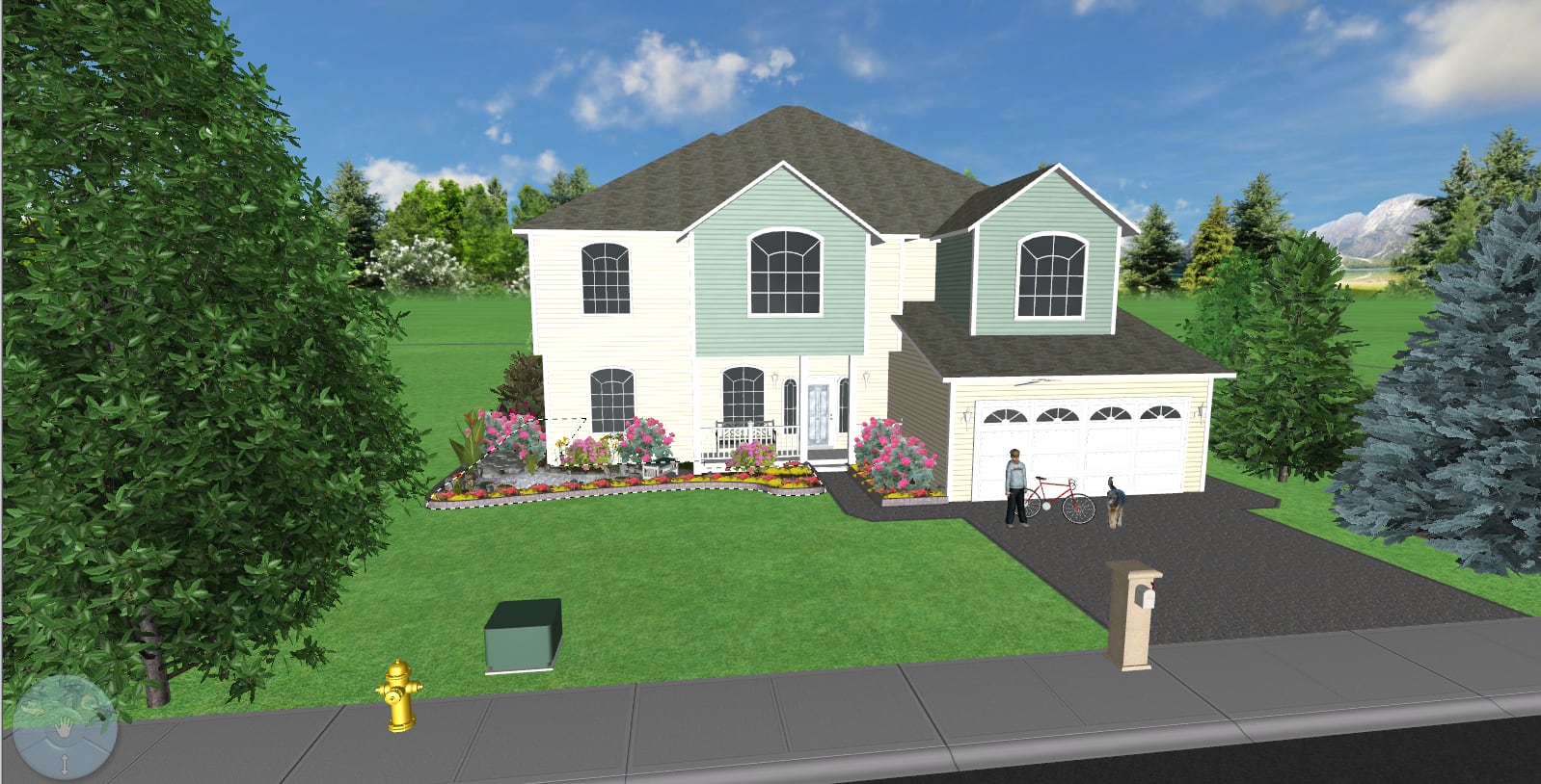 Front view of a 3D landscape design