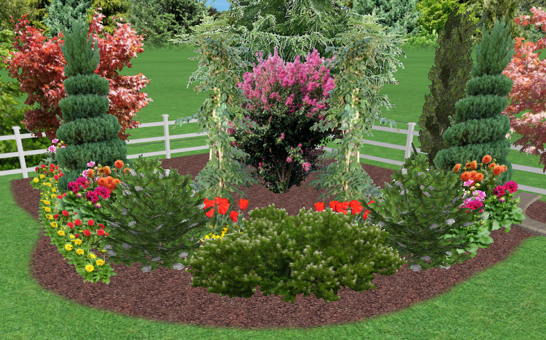 3D landscape plan for a single planting bed